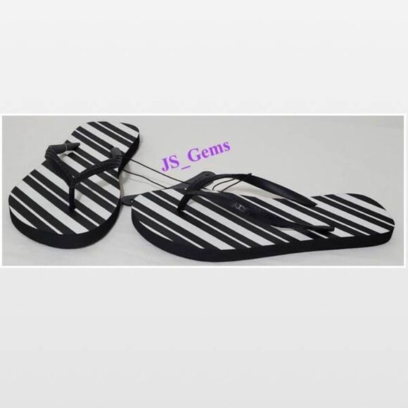 New Women Flip Flops Small 5 6 Animal Print Black White Shoes Slip On - Picture 1 of 14